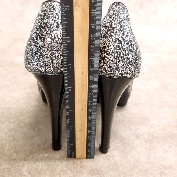 Rampage Womens Tangela Size 8.5 Black Silver Slip On Glittery Heels Platform Pu - Picture 5 of 12